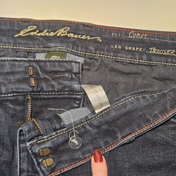 Eddie Bauer Women's Jeans Size 14 Curvy Fit "Trouser" Leg Wide Leg Flare Dark - Picture 5 of 9
